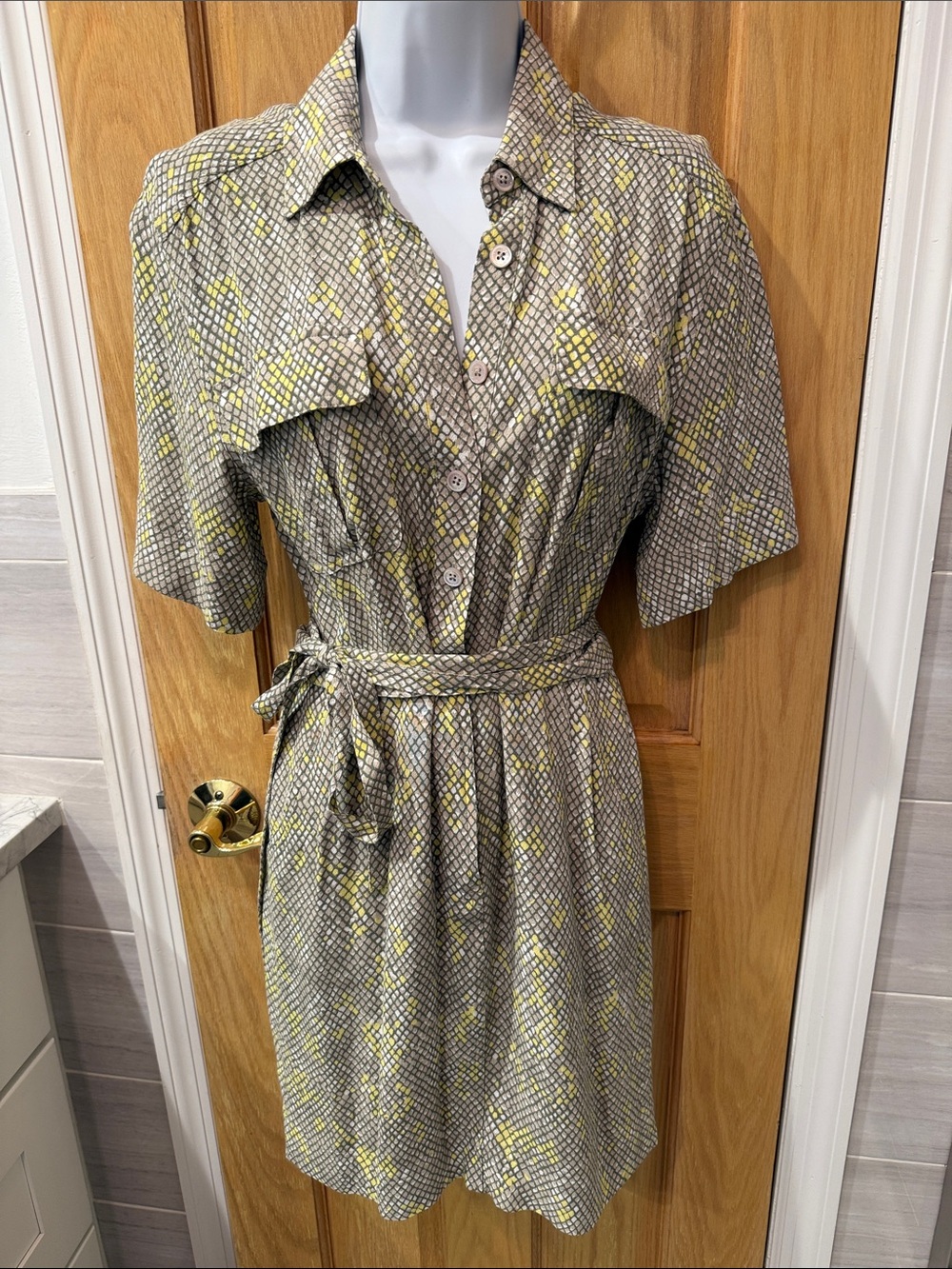 Equipment Gray Shirt Dress with Yellow Print